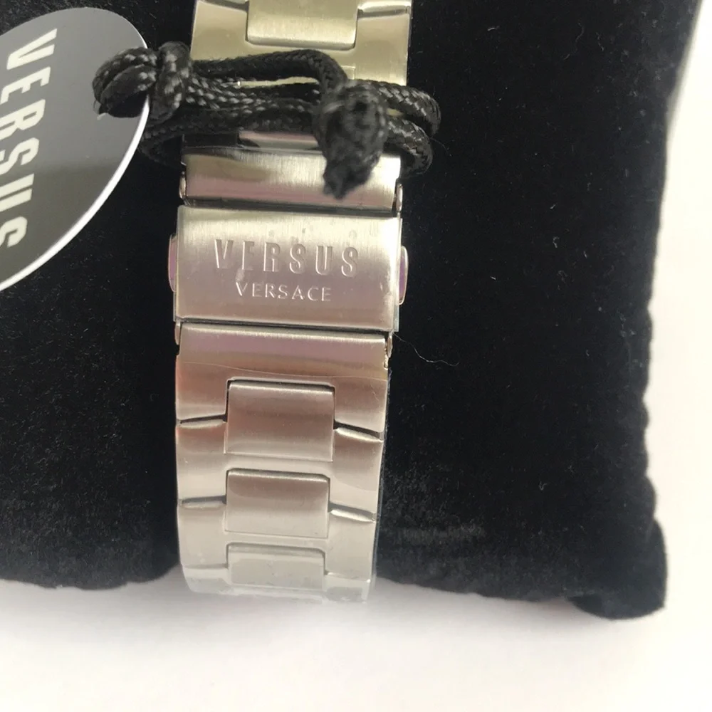 Versus Versace Silver Stainless Steel Watch with Deep Blue Dial